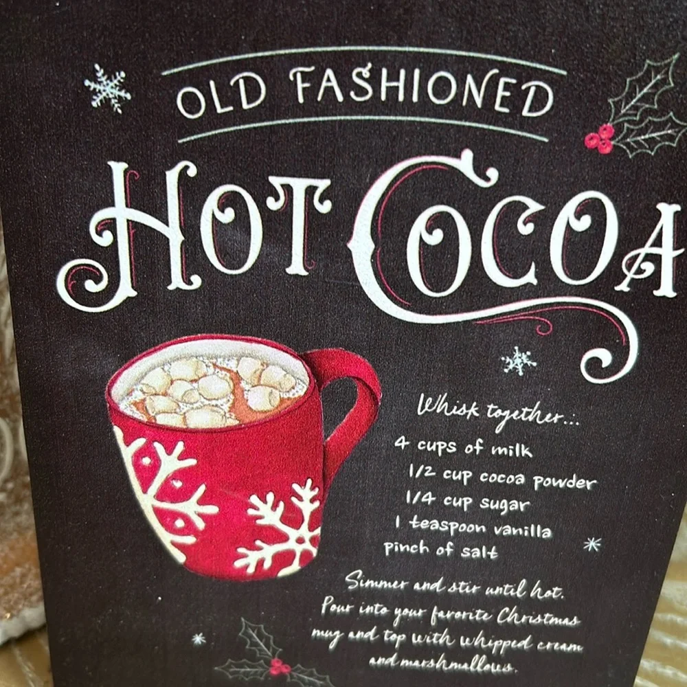 NEW! Winter Cottage Farmhouse Old Fashioned Hot Cocoa Recipe Rustic Wood Sign